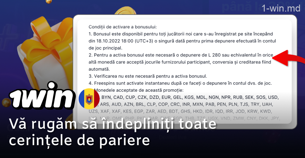 Îndepliniți cerințele de pariere pentru bonusul 1win