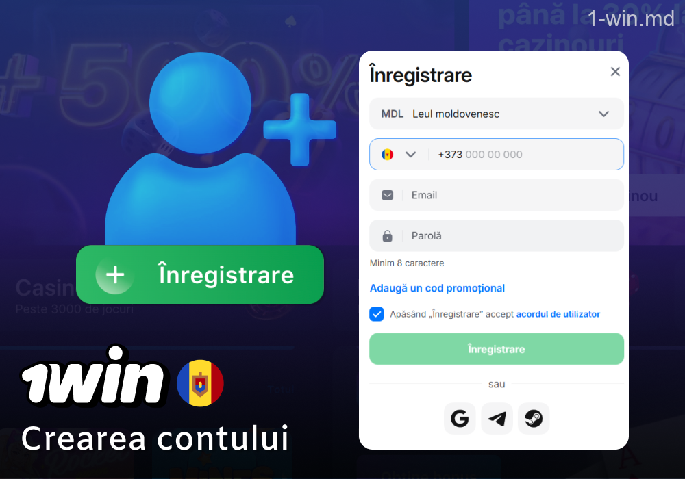 Înregistrarea unui cont la 1win în Moldova