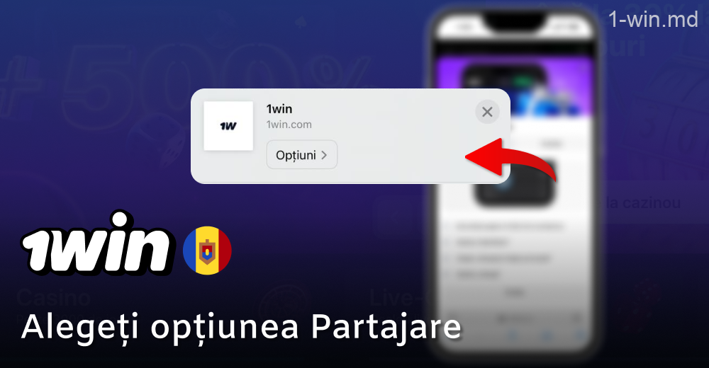 Selectați opțiunea Partajare 1win