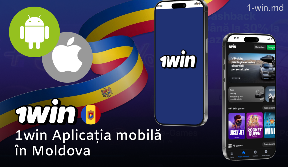 Previzualizarea aplicației mobile 1Win optimizată pentru dispozitivele Android și iOS în Moldova