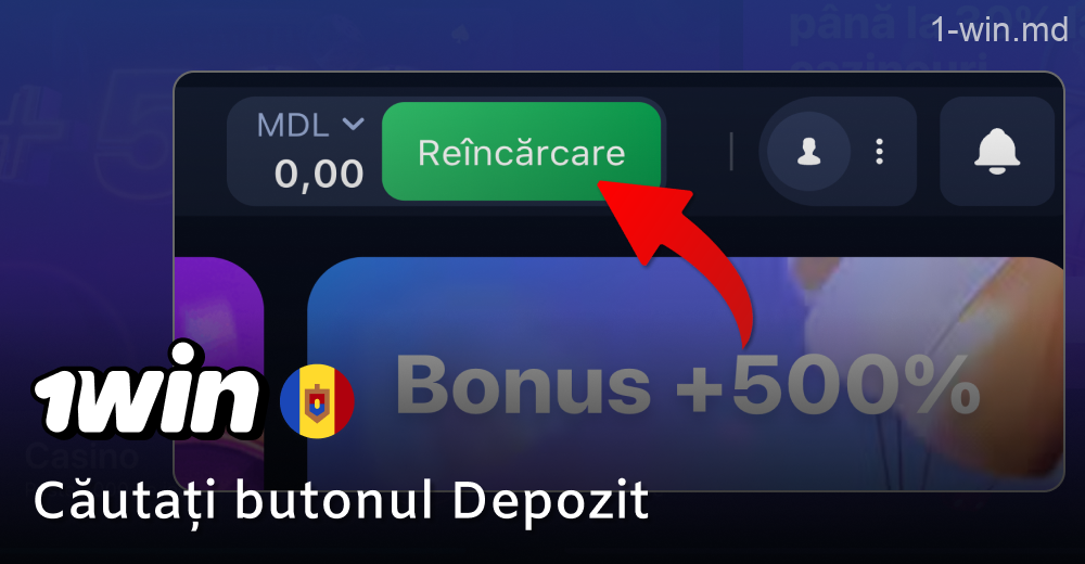 Faceți clic pe butonul „Top up” de pe 1win