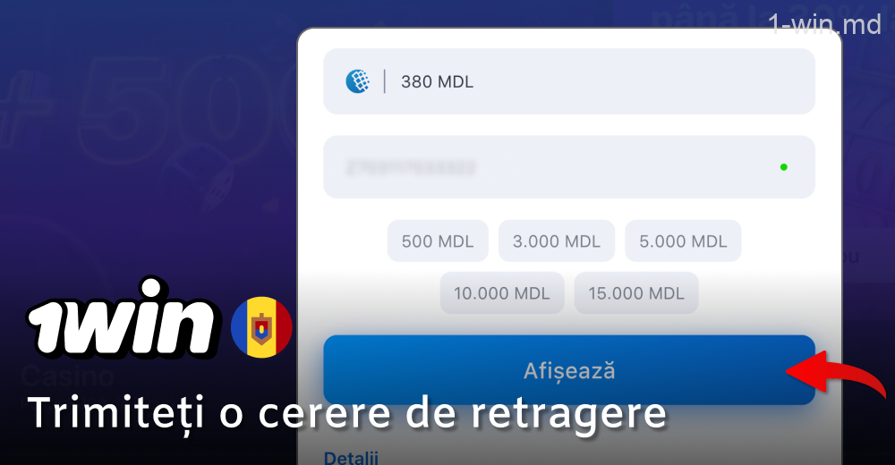Confirmați cererea de retragere din contul dvs. 1win