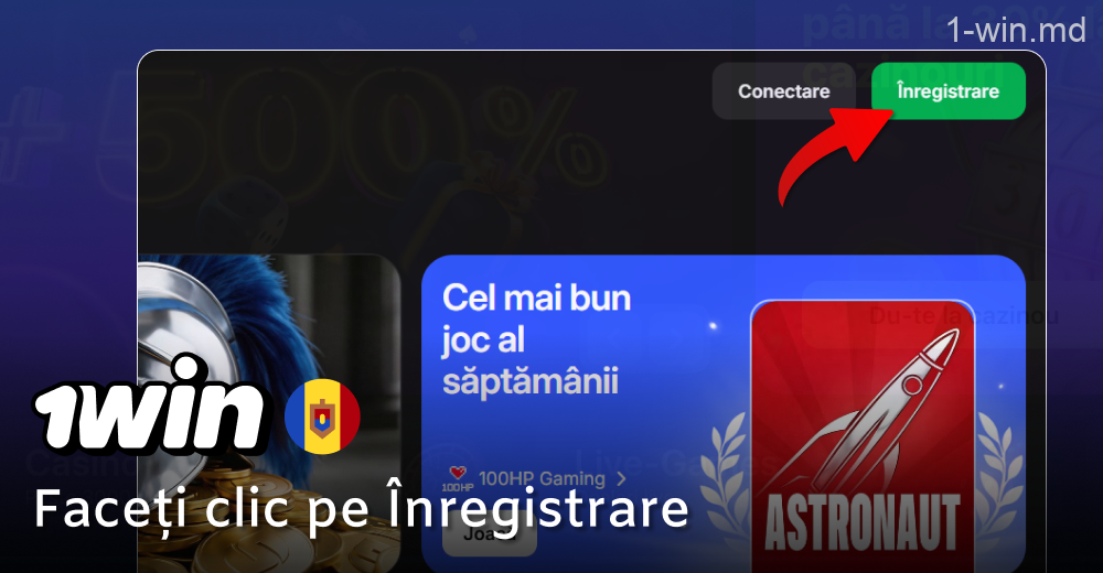 Faceți clic pe butonul Înregistrare de pe site-ul web 1win