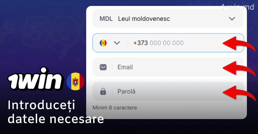 Introduceți datele dvs. personale și parola atunci când vă înregistrați pe 1win