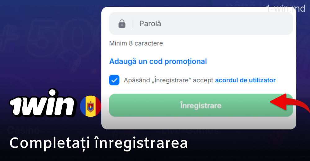 Confirmați înregistrarea dvs. pe site-ul 1win