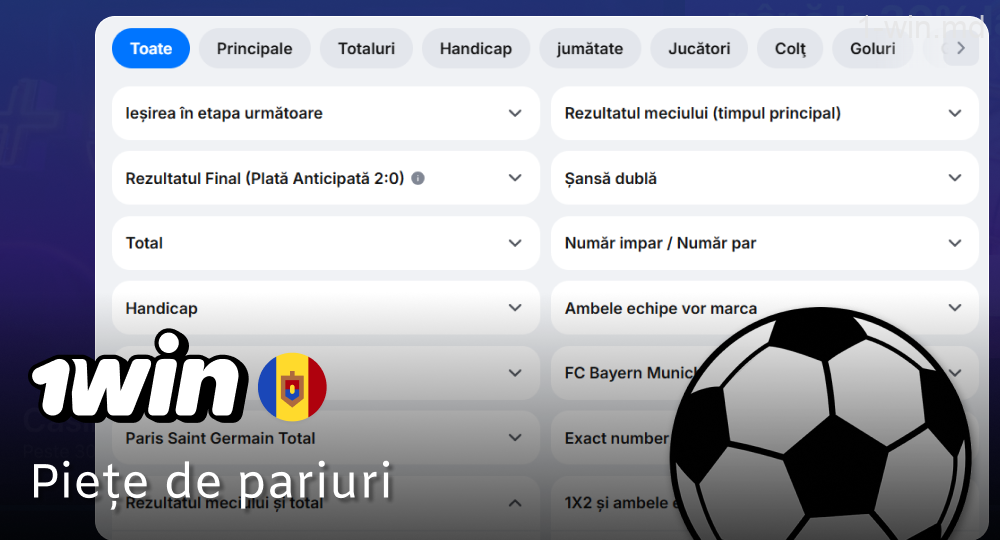 Piețele de pariuri în rândul jucătorilor 1win din Moldova