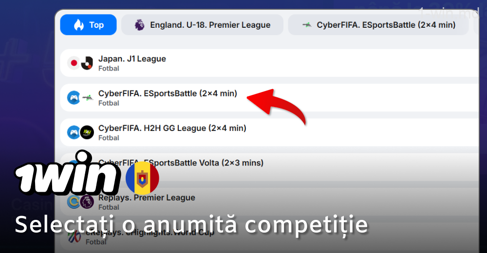 Selectați o competiție pe care să pariați la 1win