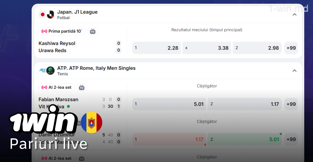 Pariuri sportive live la 1win în Moldova
