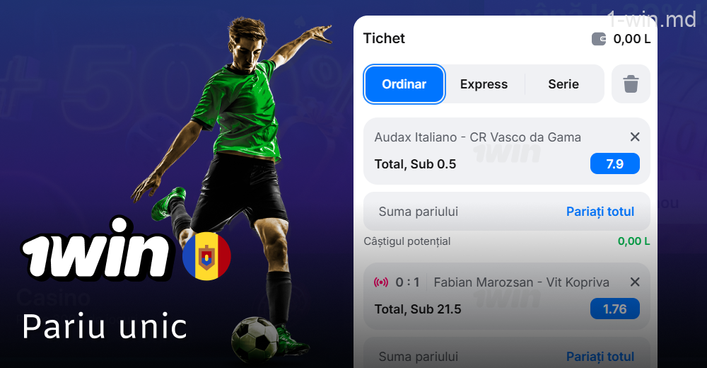 Pariuri simple la 1win în Moldova